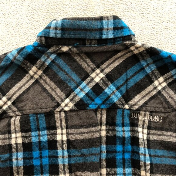Billabong Mens Shirt Medium Long Sleeve Plaid Flannel Button Up Black Classic - Picture 9 of 13